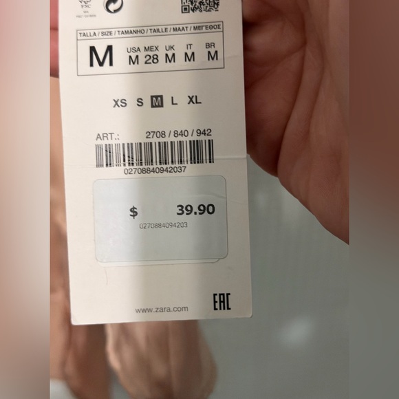 Zara Satin V Neck Blouse Champagne Blush Flowy Bell Sleeve Top Medium - Picture 5 of 6